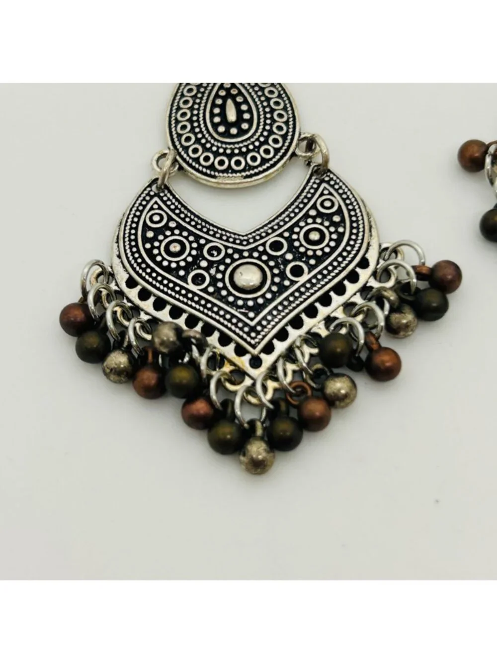 Boho Silver Chandelier Earrings Dangle Fringe Ethnic Beaded Statement Gypsy Drop